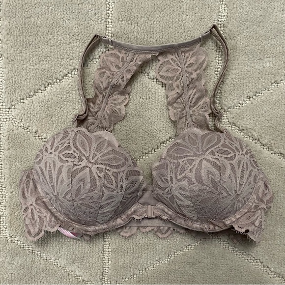 PINK Victoria's Secret Other - PINK Victoria’s Secret taupe lace date racerback front clasp bra - 34B
